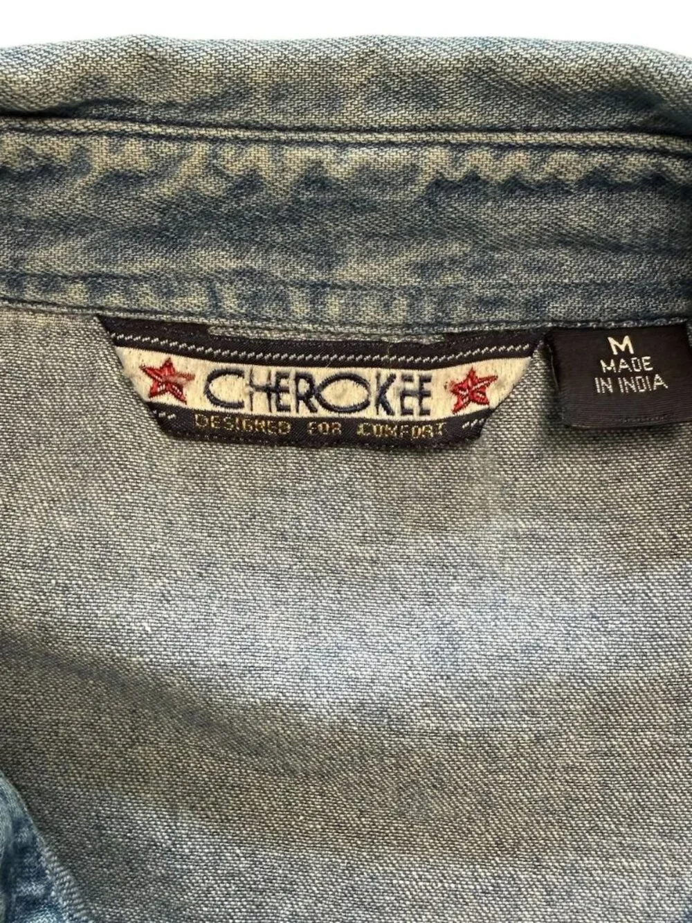 Vintage Cherokee Womens M Denim Button-Up Shirt Long Sleeve Tunic  Blue - Picture 11 of 16